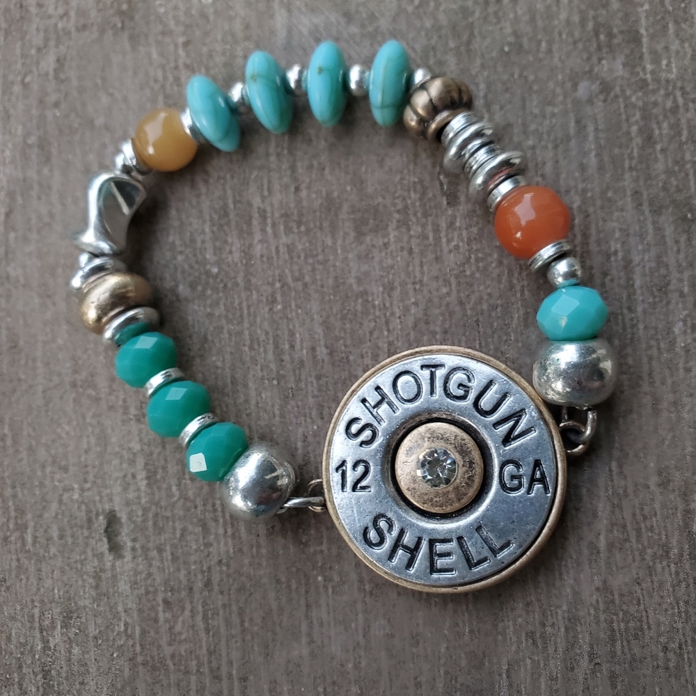 Shotgun Shell Turquoise beaded boho gypsy south western bracelet